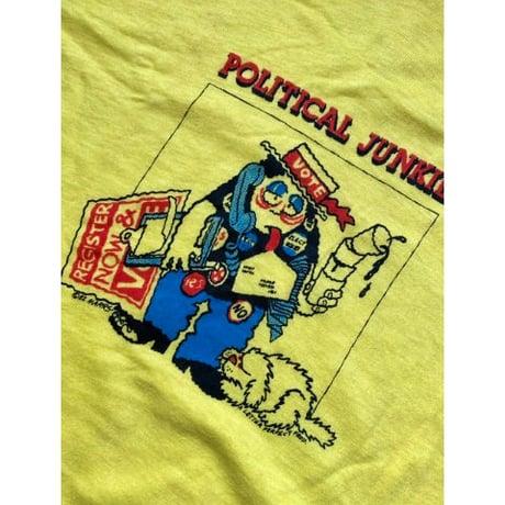 80s "DEADSTOCK" POLITICAL JUNKIE  Tee MADE IN USA🇺🇸Size L