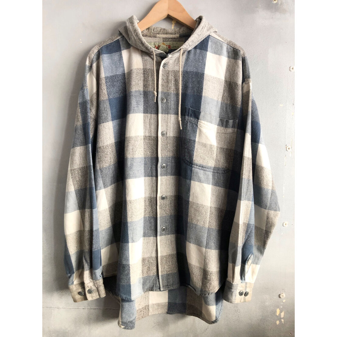 90s ANCHOR BLUE HOODIE FLANNEL SHIRT Size L |