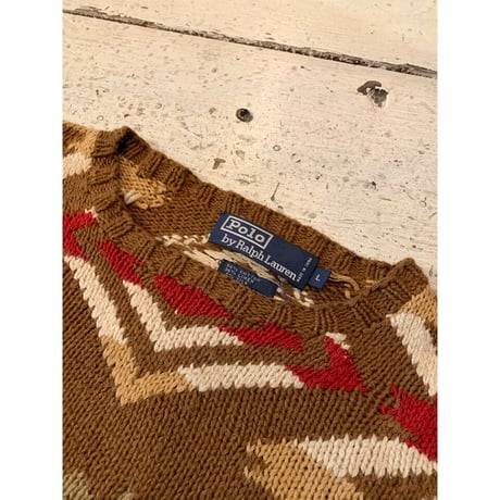 90s Ralph Lauren "星条旗 & ネイティブ柄" HAND KNIT Size L