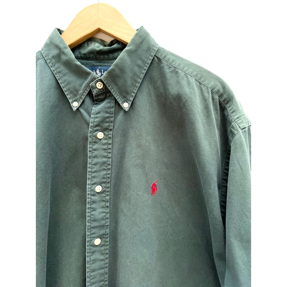 90s  RALPH LAUREN BLAIRE 長袖BDシャツ M グリーン 90s Ralph Lauren BLAIRE BD shirt | 古着屋 grin days memory