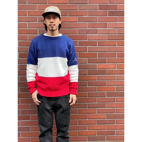 80s Ralph Lauren "CROSS FLAGS" COTTON HAND KNIT Size L