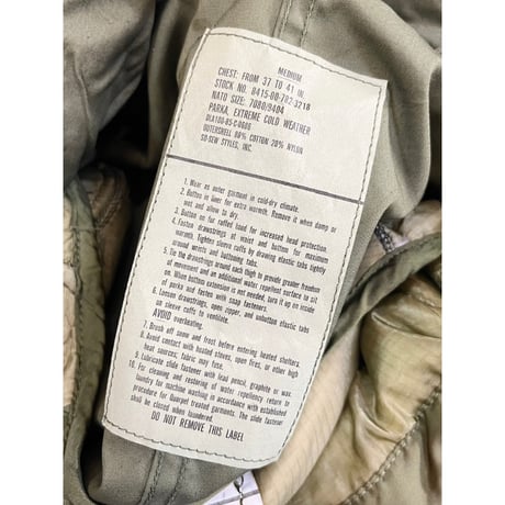 85s "DEAD STOCK" US ARMY M-65 FISHTAIL PARKA FULL SET Size MEDIUM