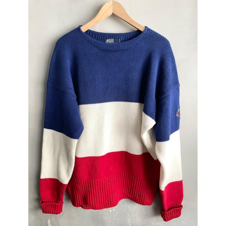 80s Ralph Lauren "CROSS FLAGS" COTTON HAND KNIT Size L