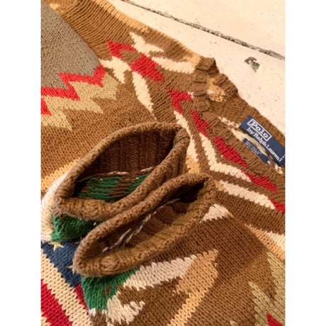 90s Ralph Lauren "星条旗 & ネイティブ柄" HAND KNIT Size L