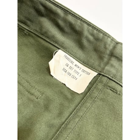60s US ARMY OG-107 COTTON SATEEN BAKER PANTS Size W36L33→W35L32.5