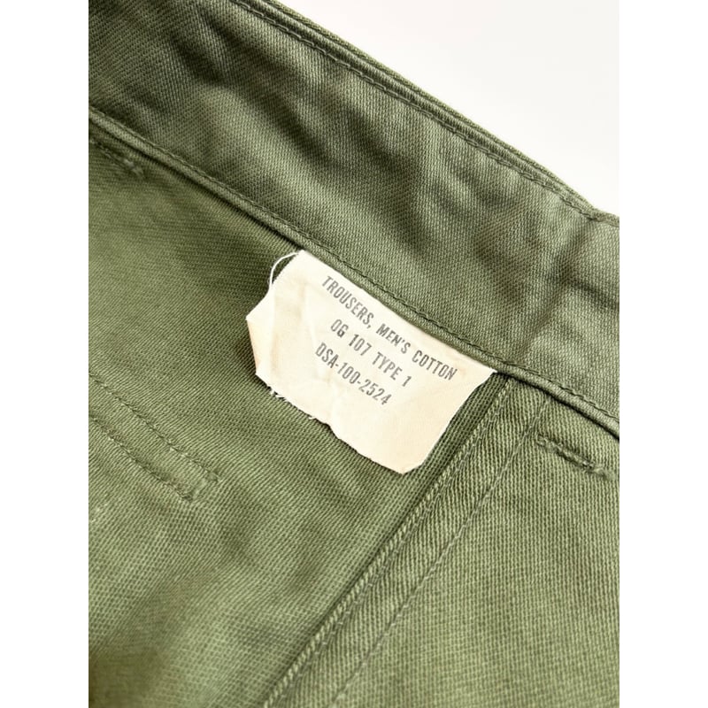 60s US ARMY OG-107 COTTON SATEEN BAKER PANTS Si