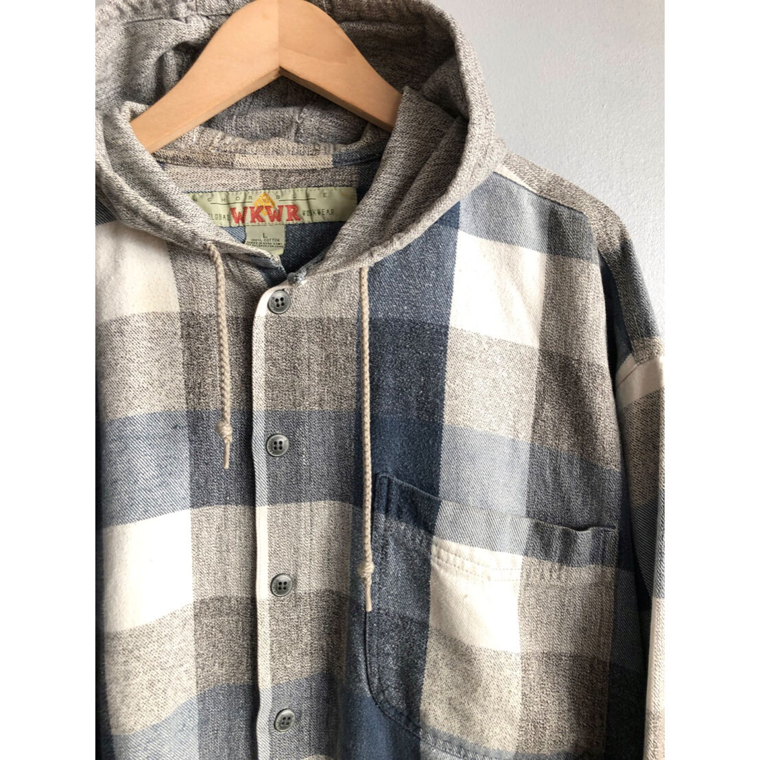 90s ANCHOR BLUE WKWR フード付きネルシャツ anchor blue フード付きネルシャツ ストライプ 90s WKWR 古着