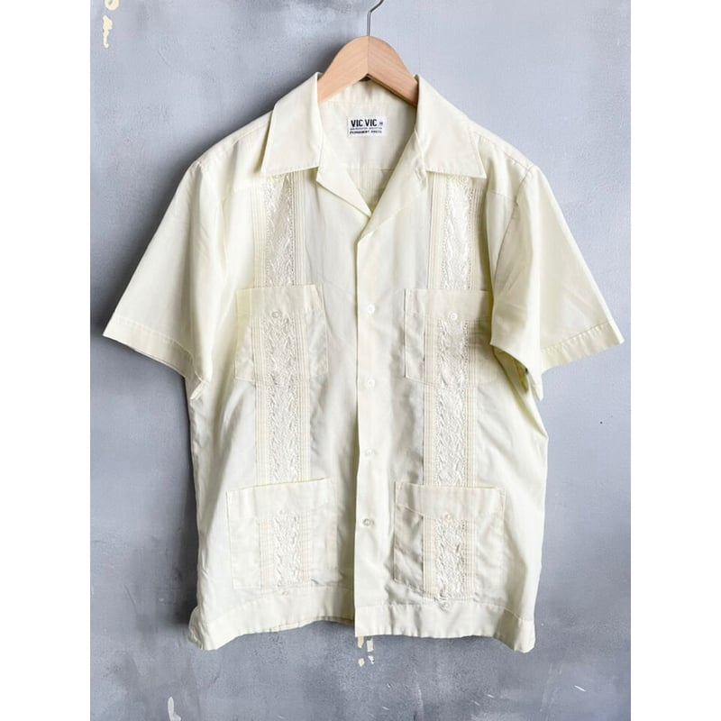 70s 80s メキシコ製 キューバシャツ 白 オープンカラー コットンポリ 70s 80s メキシコ製 キューバシャツ 白 オープンカラー コットン