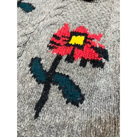 80s "FLOWER" WOOL HAND KNIT MADE IN ECUADOR 🇪🇨 Size XL程