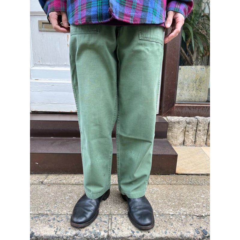 60s US ARMY OG-107 COTTON SATEEN BAKER PANTS Si