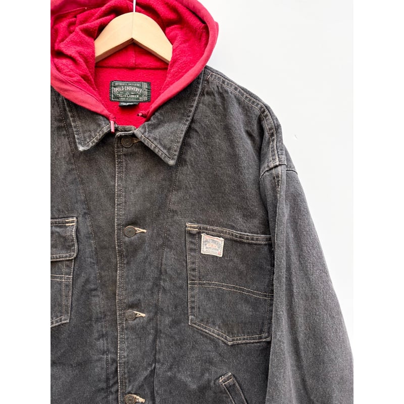 80〜90s POLO COUNTRY BLACK DENIM WORK JACKET MAD