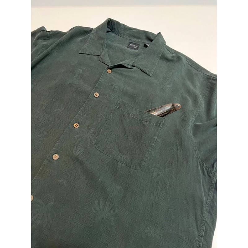 【Archive】90s 新品  シルク シャツ オリーブ 90s ARROW SILK OPEN COLLAR SHIRT Size XL | KORD