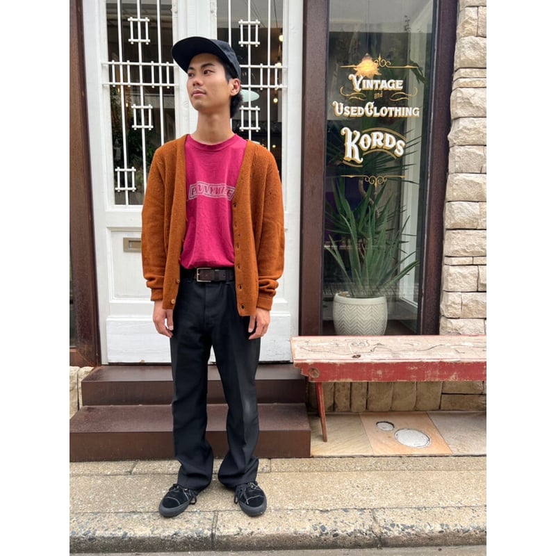 60s 70s LAMBS WOOL カーディガン マスタード　VINTAGE レディース 古着 60s Knitting needles 前開き シャギー モヘア