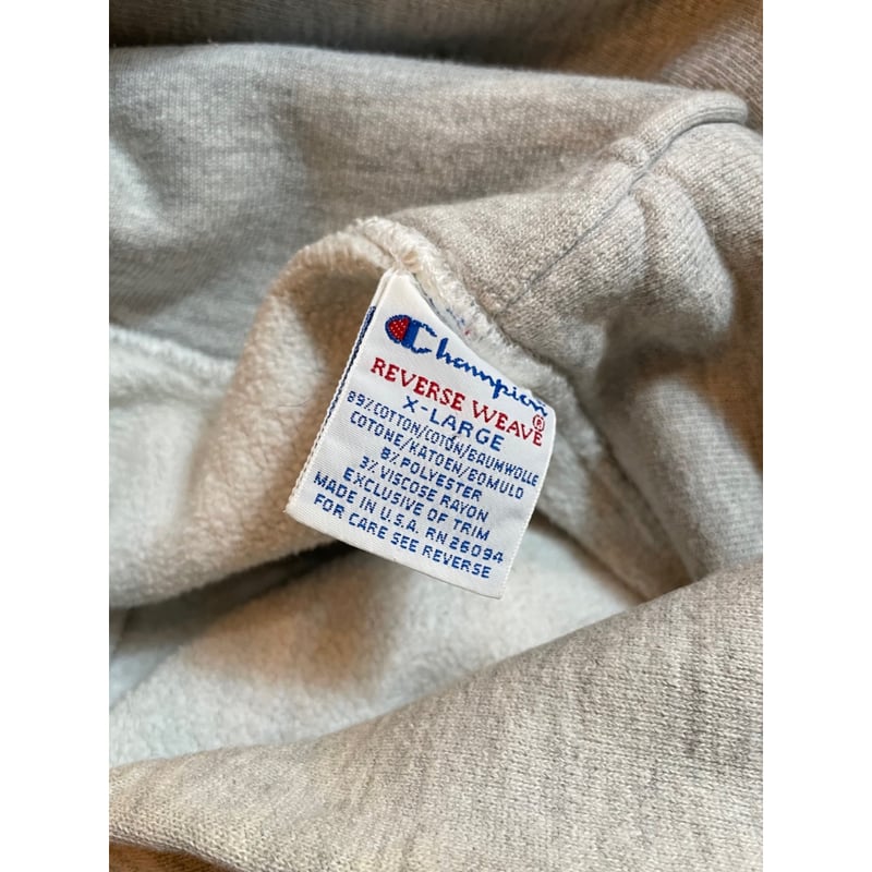 極美品90s champion reverse weave Vintage 90s Champion Reverse Weave Gray w Red Stripe Hoodie