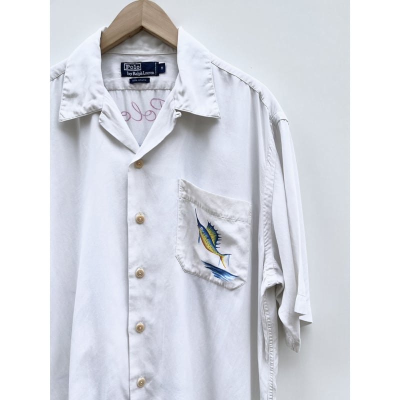 90s Ralph Lauren S/S OPEN COLLAR SHIRT Size M |