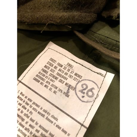 83s "DEADSTOCK" US ARMY M-65 FISHTAIL PARKA FULL SET Size SMALL