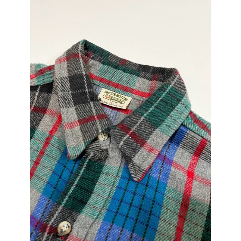 FIVE BROTHER フランネルネルシャツ 16 L/16½ 60s USA製 5 Brotherファイブブラザー チェック コットン