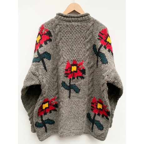 80s "FLOWER" WOOL HAND KNIT MADE IN ECUADOR 🇪🇨 Size XL程