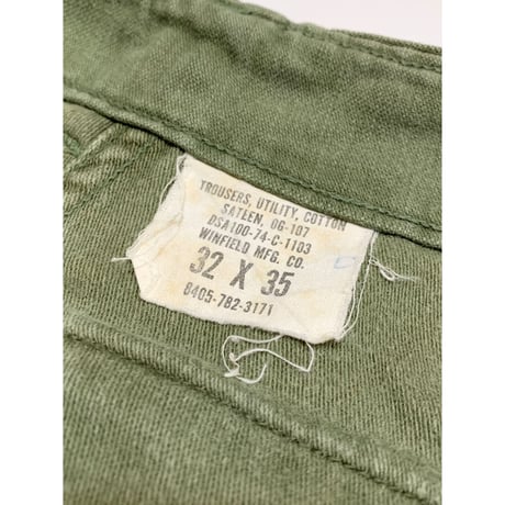 70s US ARMY OG-107 COTTON SATEEN BAKER PANTS Size W32L35→W30L32