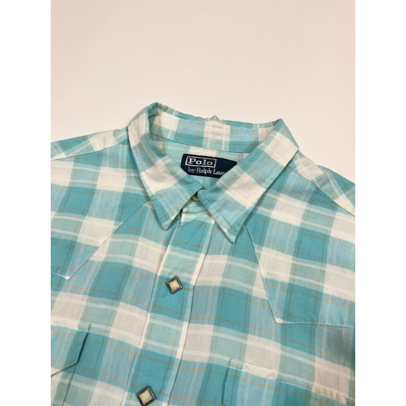 90s Ralph Lauren Shirt RL WESTERN Lサイズ！ Vtg 90s Ralph Lauren Dress Shirt Mens XL Oxford Yellow Blue