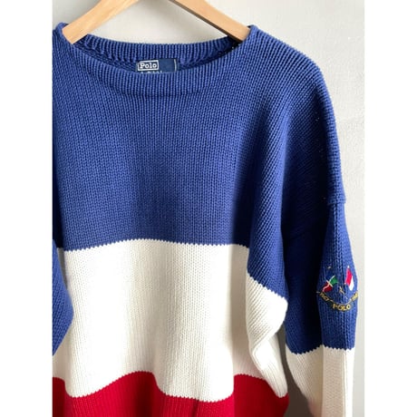 80s Ralph Lauren "CROSS FLAGS" COTTON HAND KNIT Size L