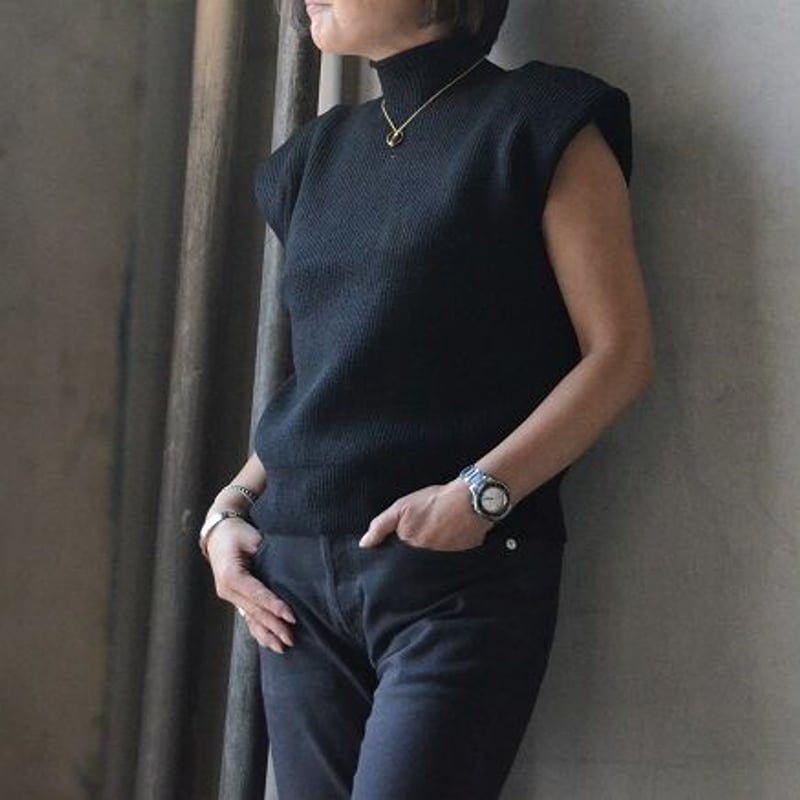 ♡美品 シルクワイドリブノースリーブニット Navy♡ シルクワイドリブノースリーブニット - SOÉJU online store