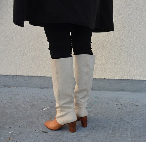 人気のマルジェラ！1年中履ける レザー＆コットンのロングブーツ