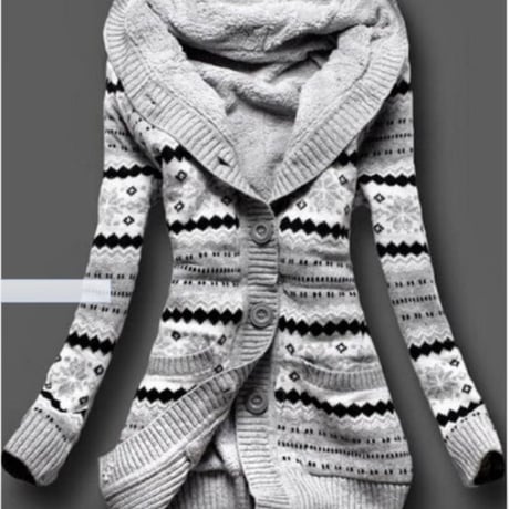 ニットカーディガン 裏起毛 GY M