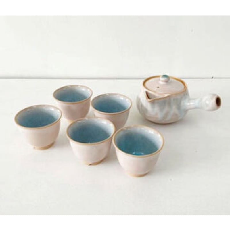 2292 萩焼　茶器セット　宝瓶1客　湯冷し1客　湯呑6客　未使用 ソライロ 茶器揃 | 天龍窯 オンラインストア