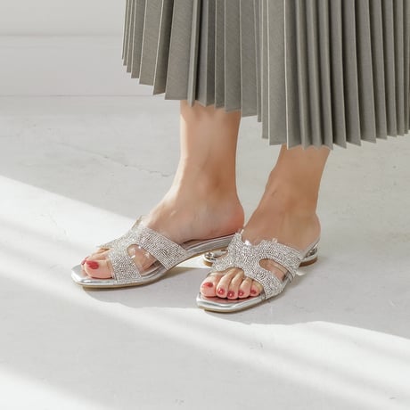 XJ1162  RHINESTONE CLEAR HEEL MULE SANDAL