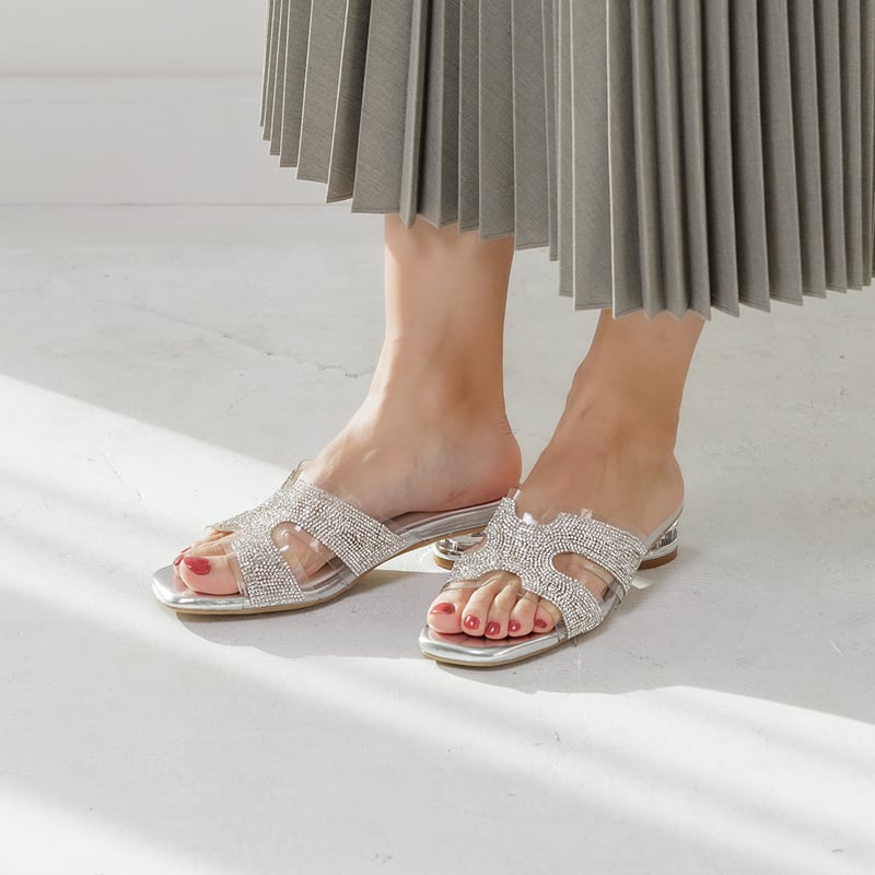 XJ1162 RHINESTONE CLEAR HEEL MULE SANDAL | MUUM