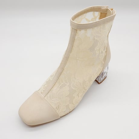 FLOWER LACE CLEAR HEEL BOOTS/975