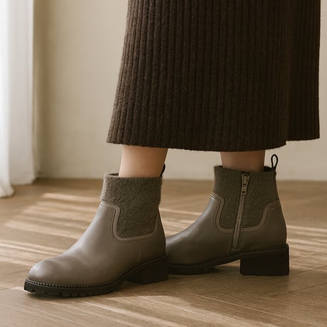 XJ4400  TANKSOLE MOHAIRKNIT SHORT BOOTS