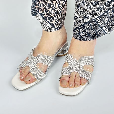 XJ1162  RHINESTONE CLEAR HEEL MULE SANDAL