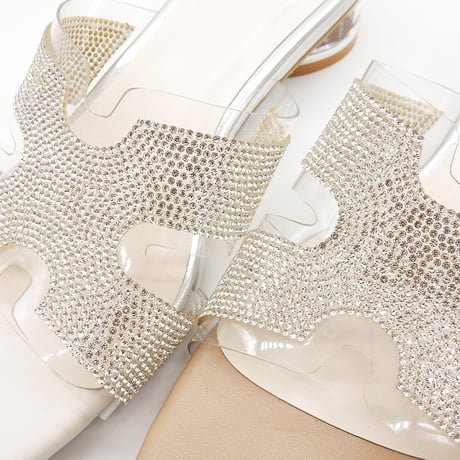 XJ1162  RHINESTONE CLEAR HEEL MULE SANDAL