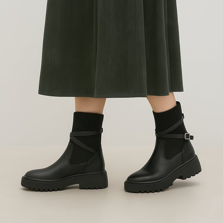 WX8804 CROSS BELT KNIT SHORT BOOTS