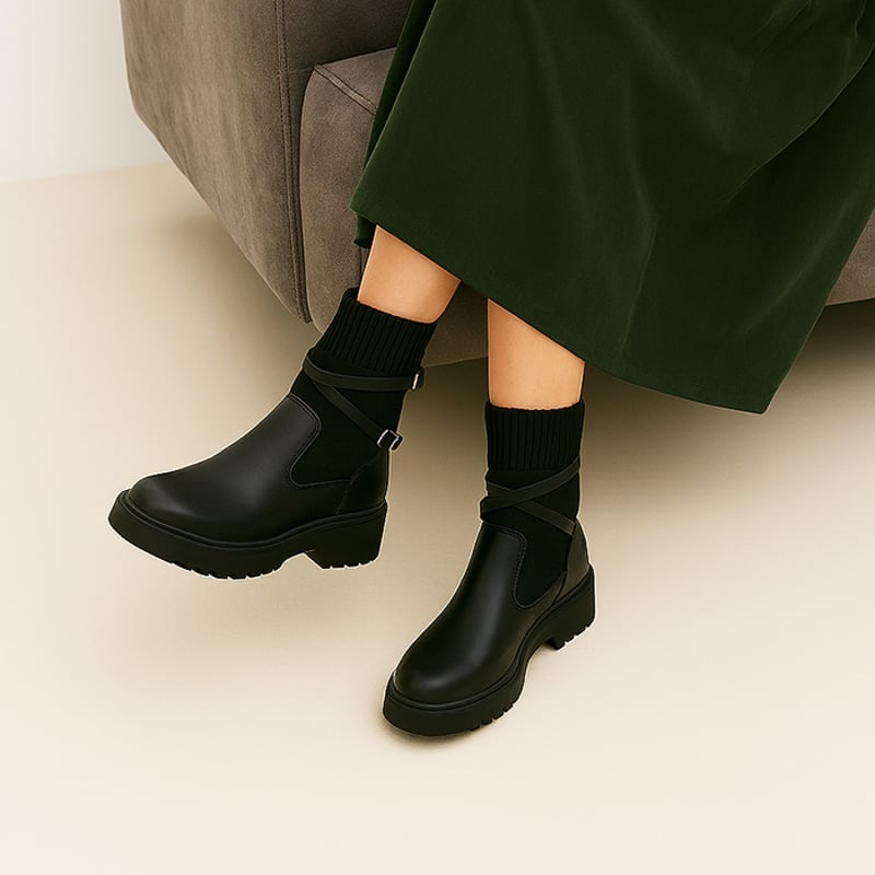 WX8804 CROSS BELT KNIT SHORT BOOTS | MUUM