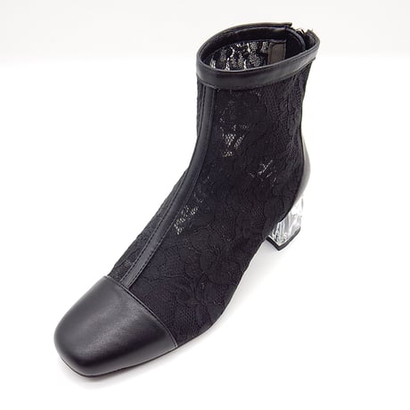 FLOWER LACE CLEAR HEEL BOOTS/975