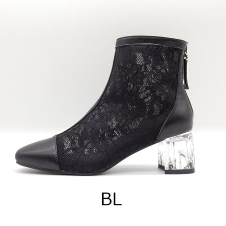 FLOWER LACE CLEAR HEEL BOOTS/975