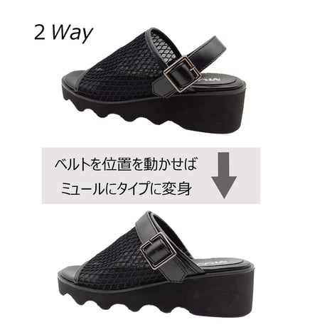 6142 ２WAY MESH BELT PLATFORM SANDALS