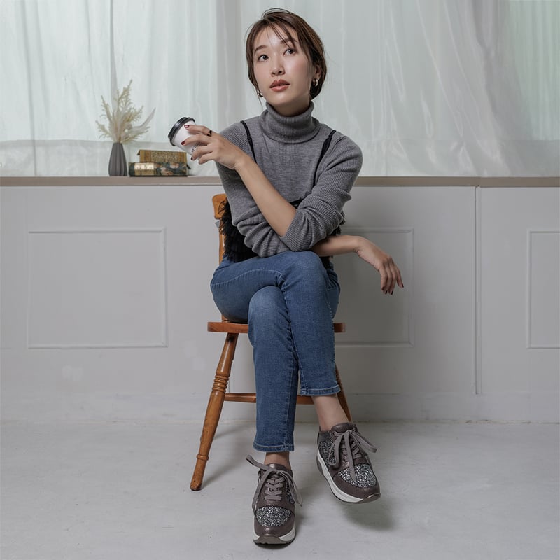 XJ151 GLITTER LACEUP NHEEL SNEAKER | MUUM