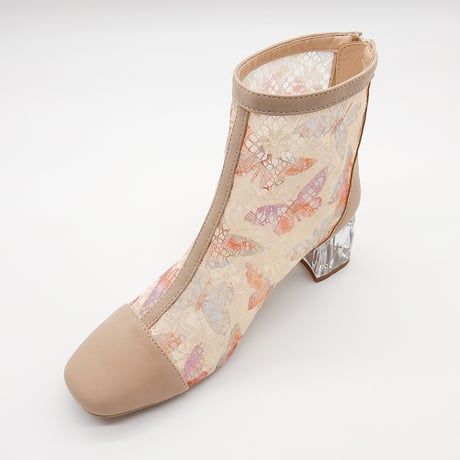 FLOWER LACE CLEAR HEEL BOOTS/975