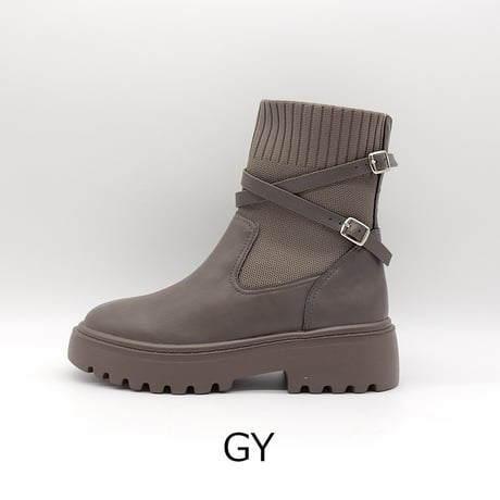 WX8804 CROSS BELT KNIT SHORT BOOTS