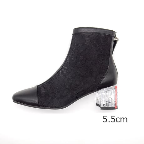 FLOWER LACE CLEAR HEEL BOOTS/975