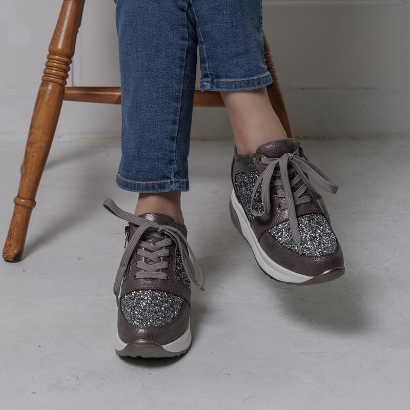 XJ151 GLITTER LACEUP NHEEL SNEAKER | MUUM