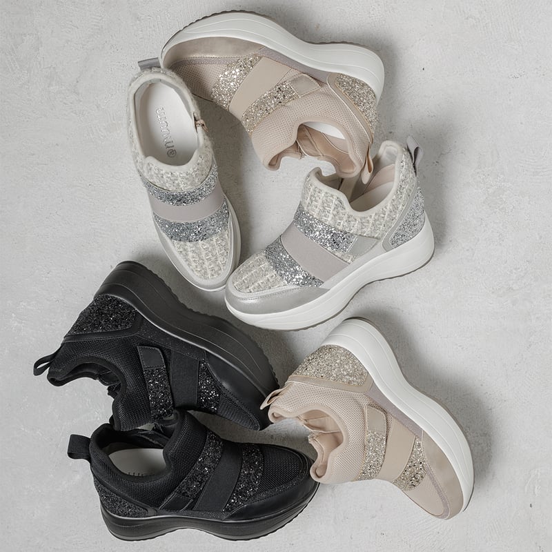 DOUBLE BELT GLITTER SNEAKERS/32 | MUUM