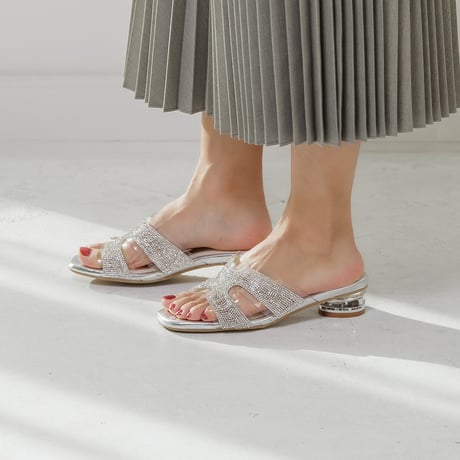 XJ1162  RHINESTONE CLEAR HEEL MULE SANDAL