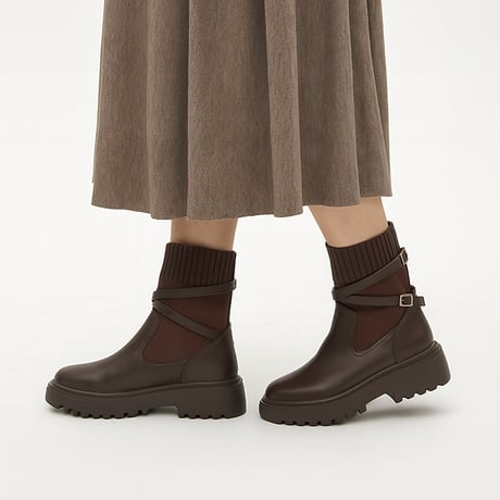 WX8804 CROSS BELT KNIT SHORT BOOTS