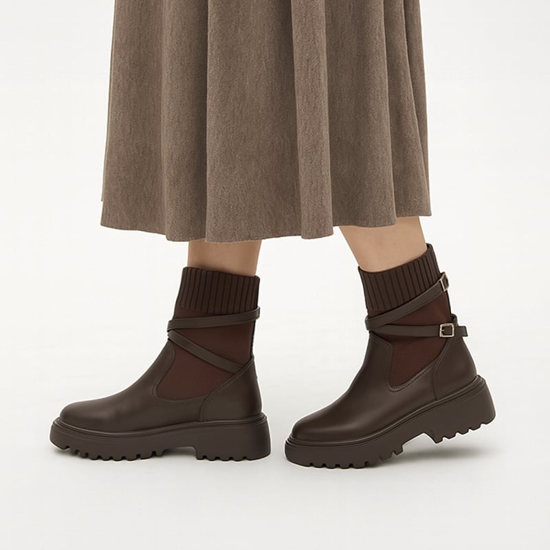 WX8804 CROSS BELT KNIT SHORT BOOTS | MUUM