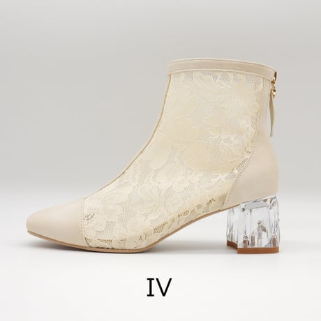 FLOWER LACE CLEAR HEEL BOOTS/975
